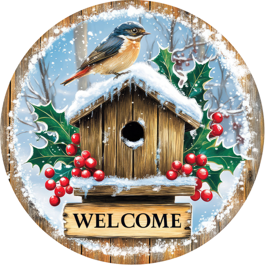 Winter Birdhouse Welcome Metal / Vinyl Sign - Made in USA