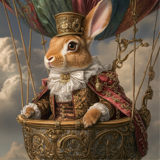 Victorian Rabbit/Bunny in a Hot Air Balloon Metal Sign - Made in USA