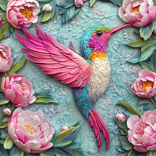 Render of a Hummingbird with Flowers Metal Sign - Made in USA