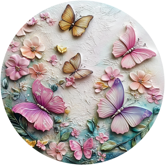 Pastel Butterflies and Flower Blossoms Metal / Vinyl Sign - Made in USA