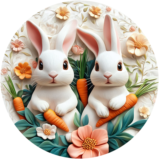 Easter Bunnies with Spring Flowers and Carrots Metal / Vinyl Sign - Made in USA
