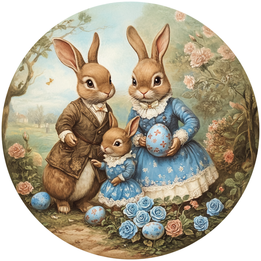 Bunny Rabbit Family with Easter Eggs Metal / Vinyl Sign - Made In USA