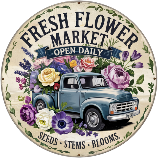 Fresh Flower Market Truck Metal / Vinyl Sign - Made In USA