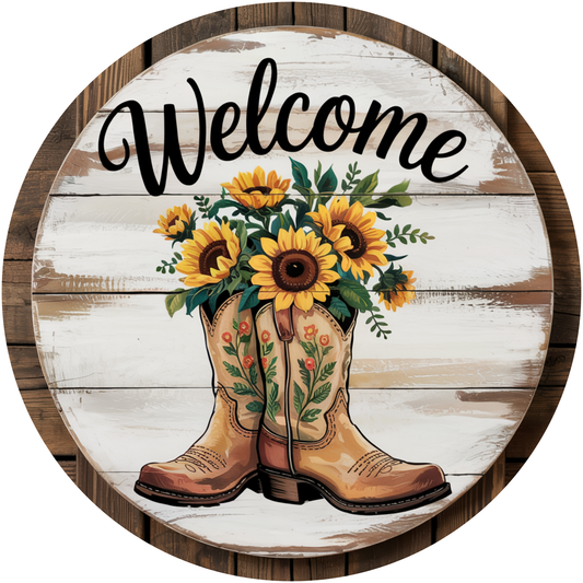 Welcome Sunflower Boots Metal / Vinyl Sign - Made In USA