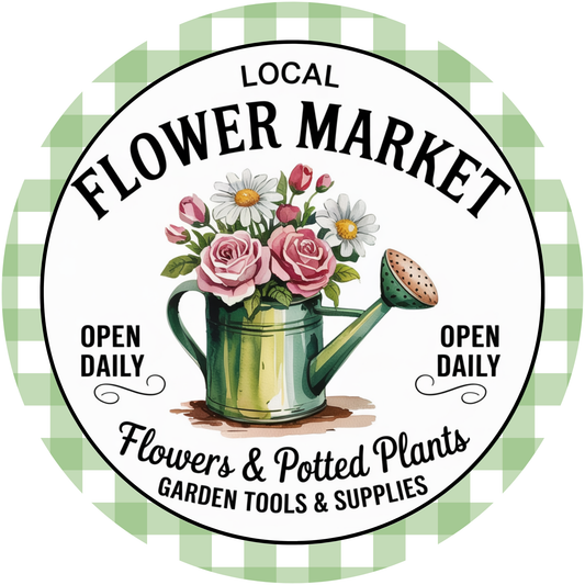 Flower Market Watering Can Bouquet Metal / Vinyl Sign - Made In USA