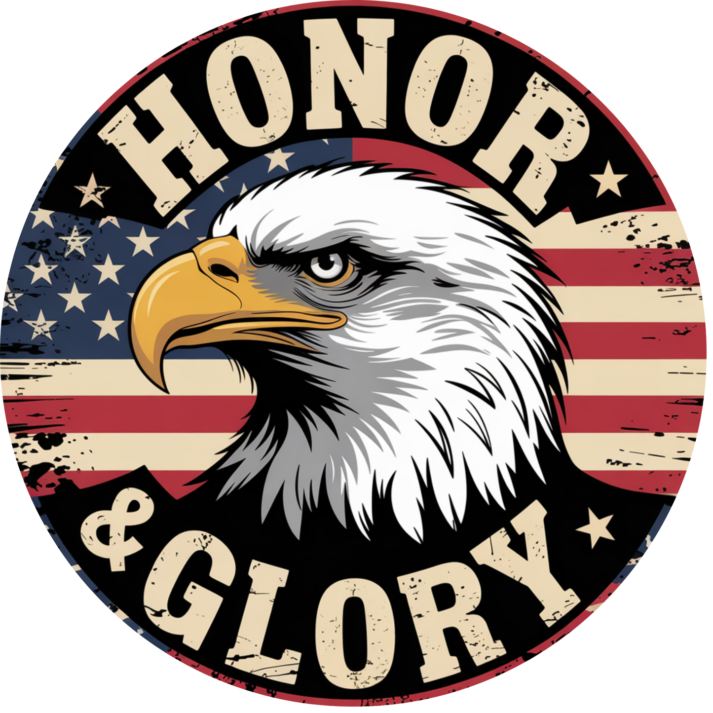 Honor & Glory Eagle and American Flag Emblem Metal / Vinyl Sign - Made in USA