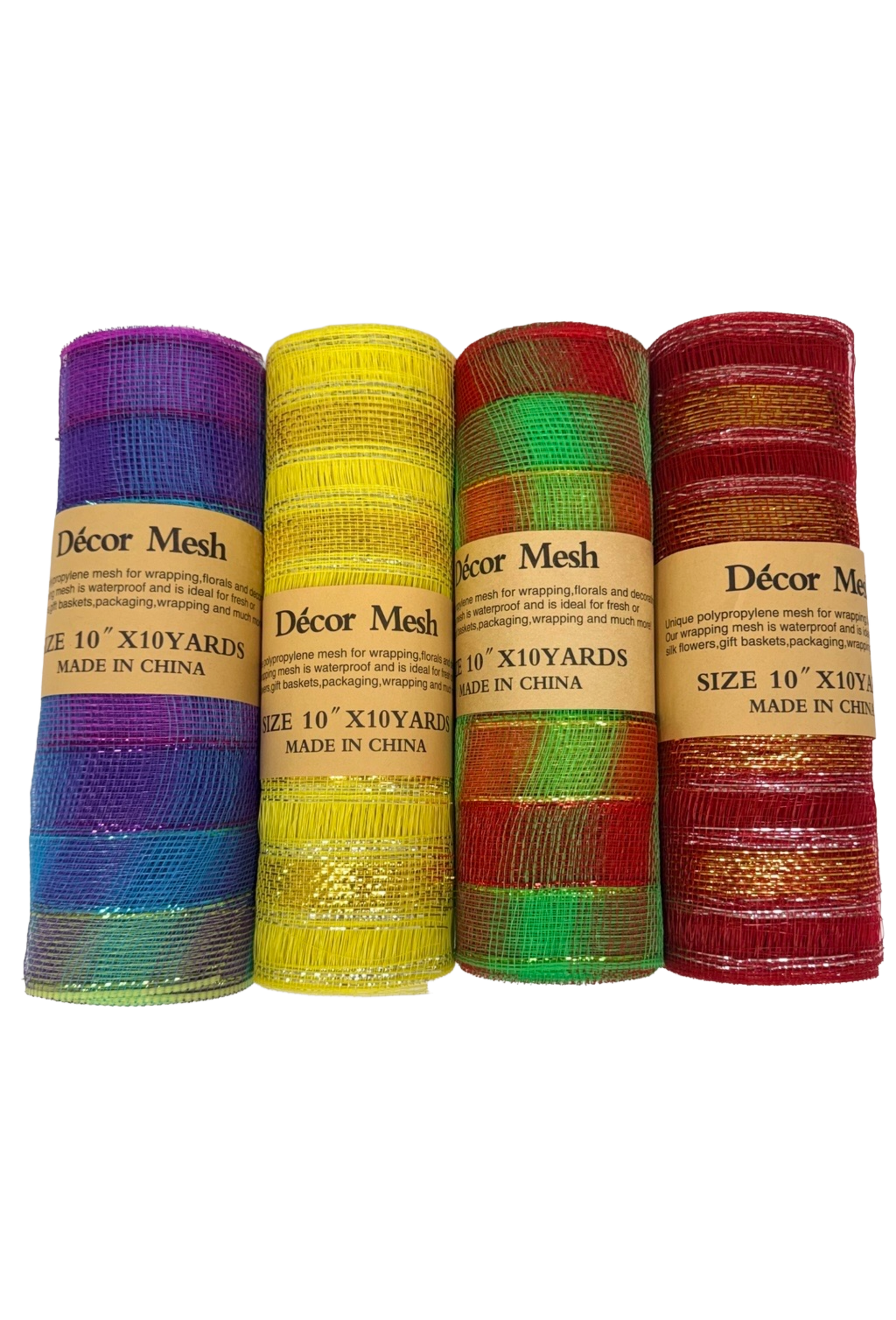 10 Inch x 10 Yards - Poly Deco Mesh with Stripe Multi Colors - Pack of 4