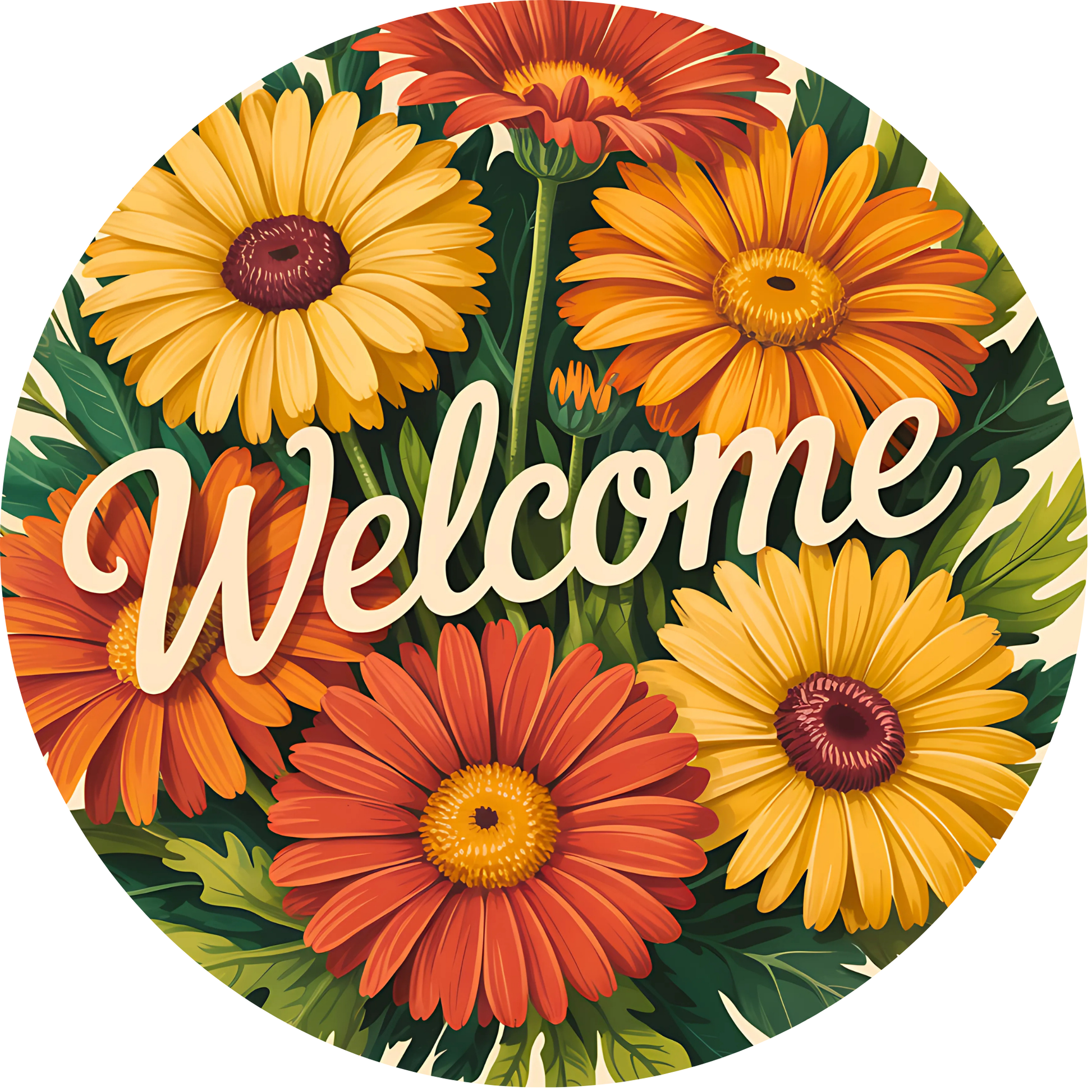 Welcome Gerbera Daisies Flower Metal / Vinyl Sign - Made In USA