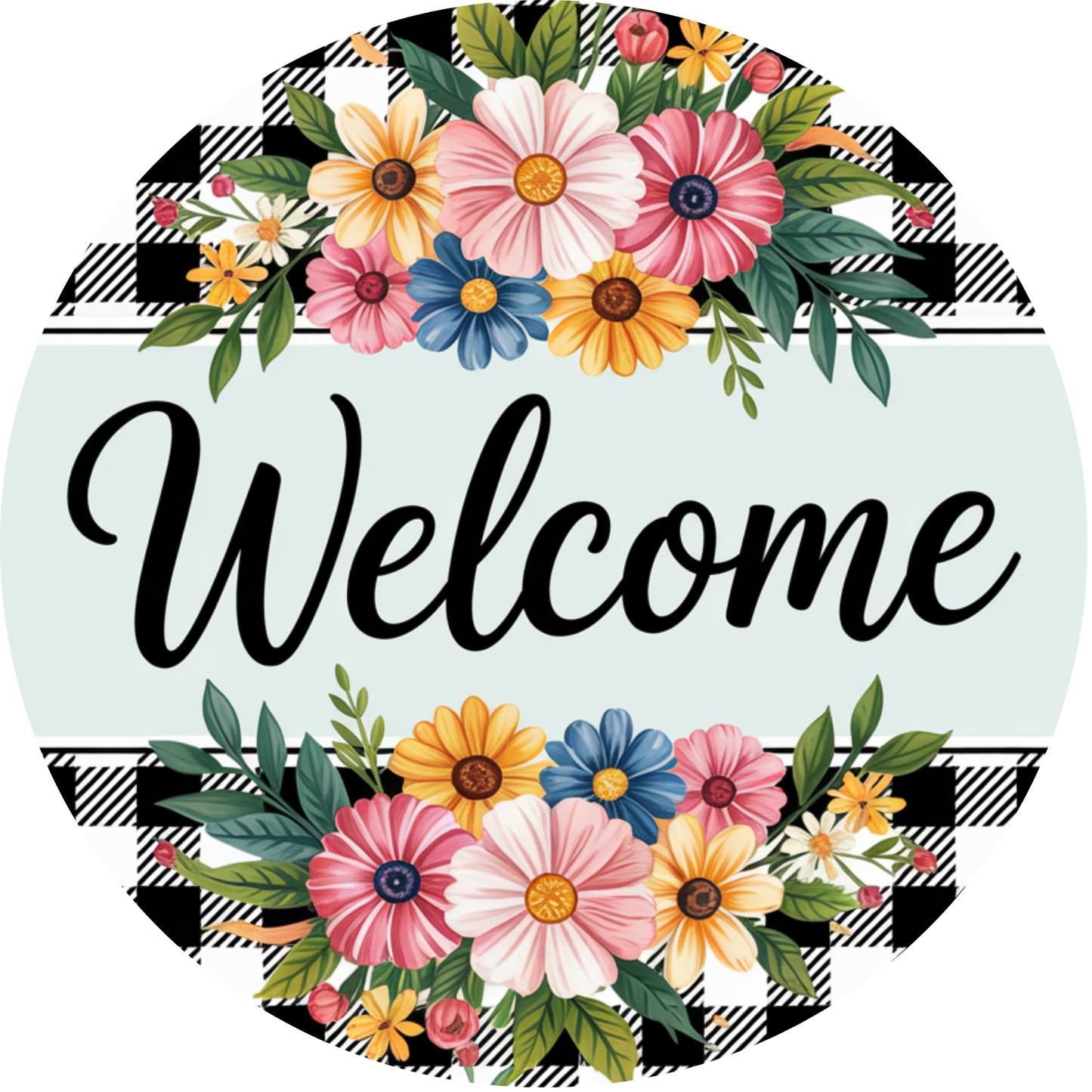 Welcome Plaid Flower Metal / Vinyl Sign - Made In USA