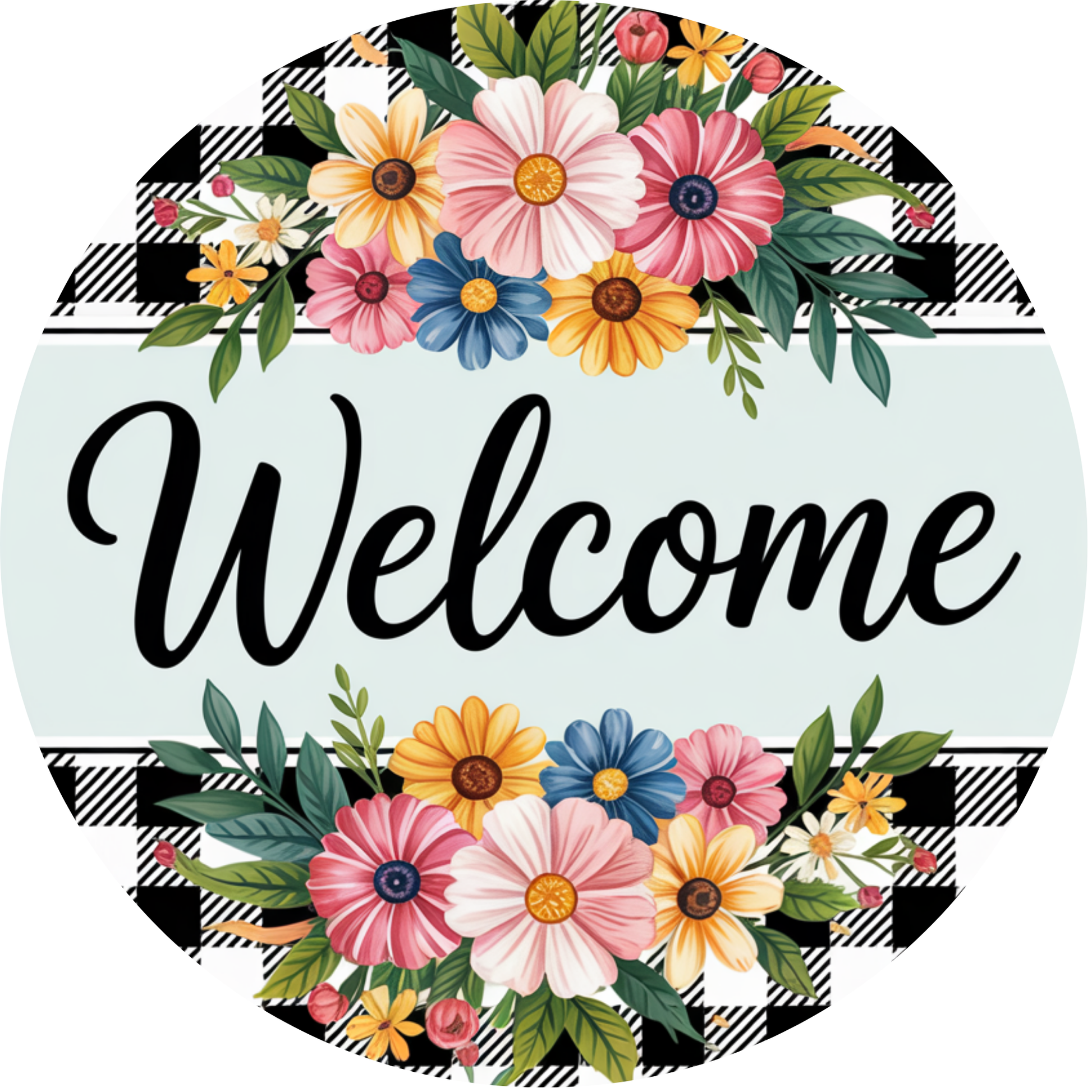Welcome Plaid Flower Metal / Vinyl Sign - Made In USA