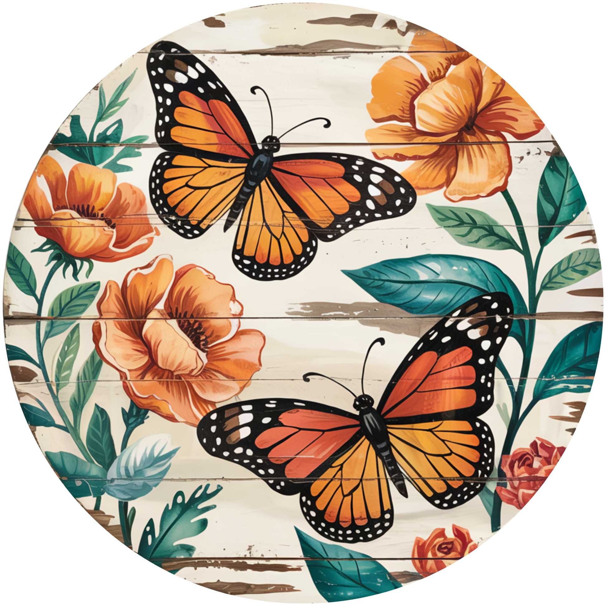 Butterflies and Orange Flowers Metal / Vinyl Sign - Made In USA