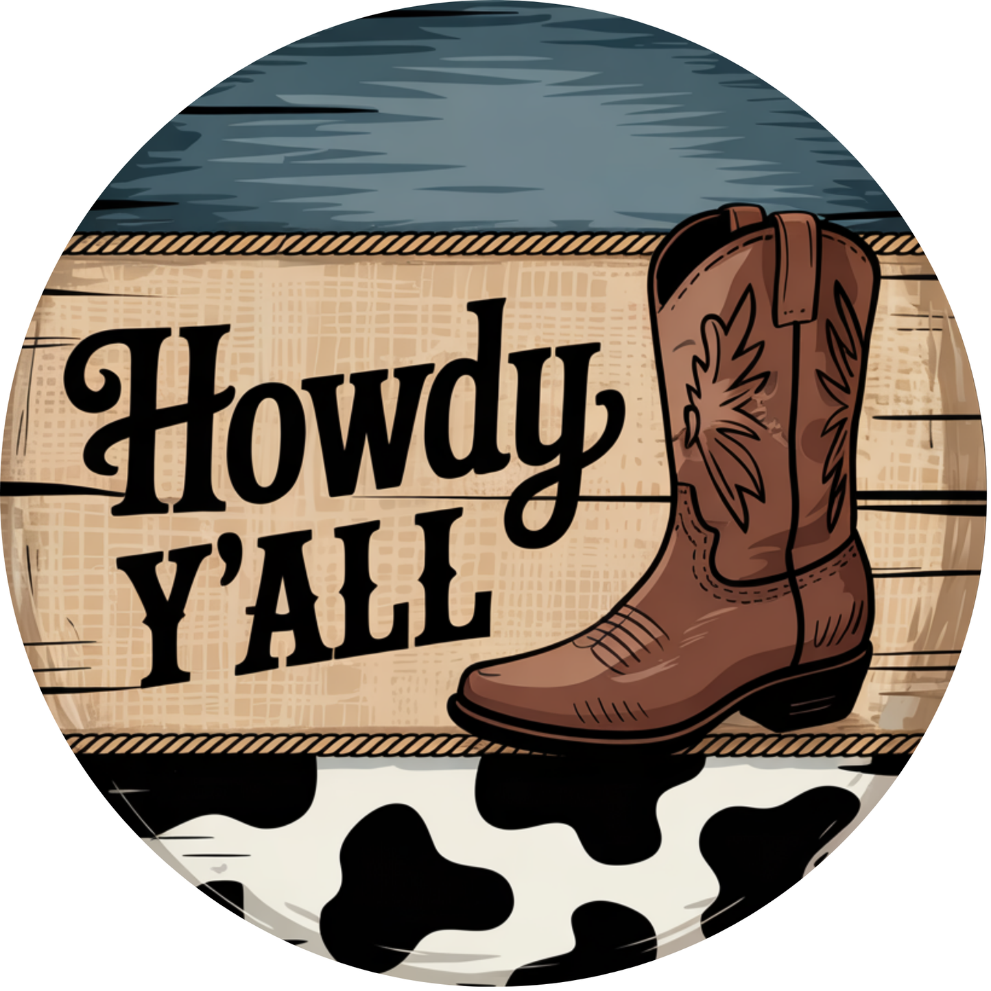 Howdy Y'all Cowboy Boot Metal / Vinyl Sign - Made In USA