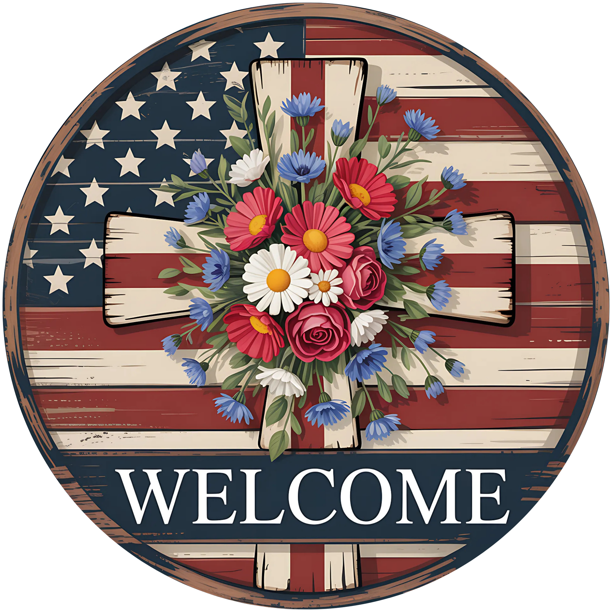 Patriotic Floral Flag Greeting Metal / Vinyl Sign - Made in USA