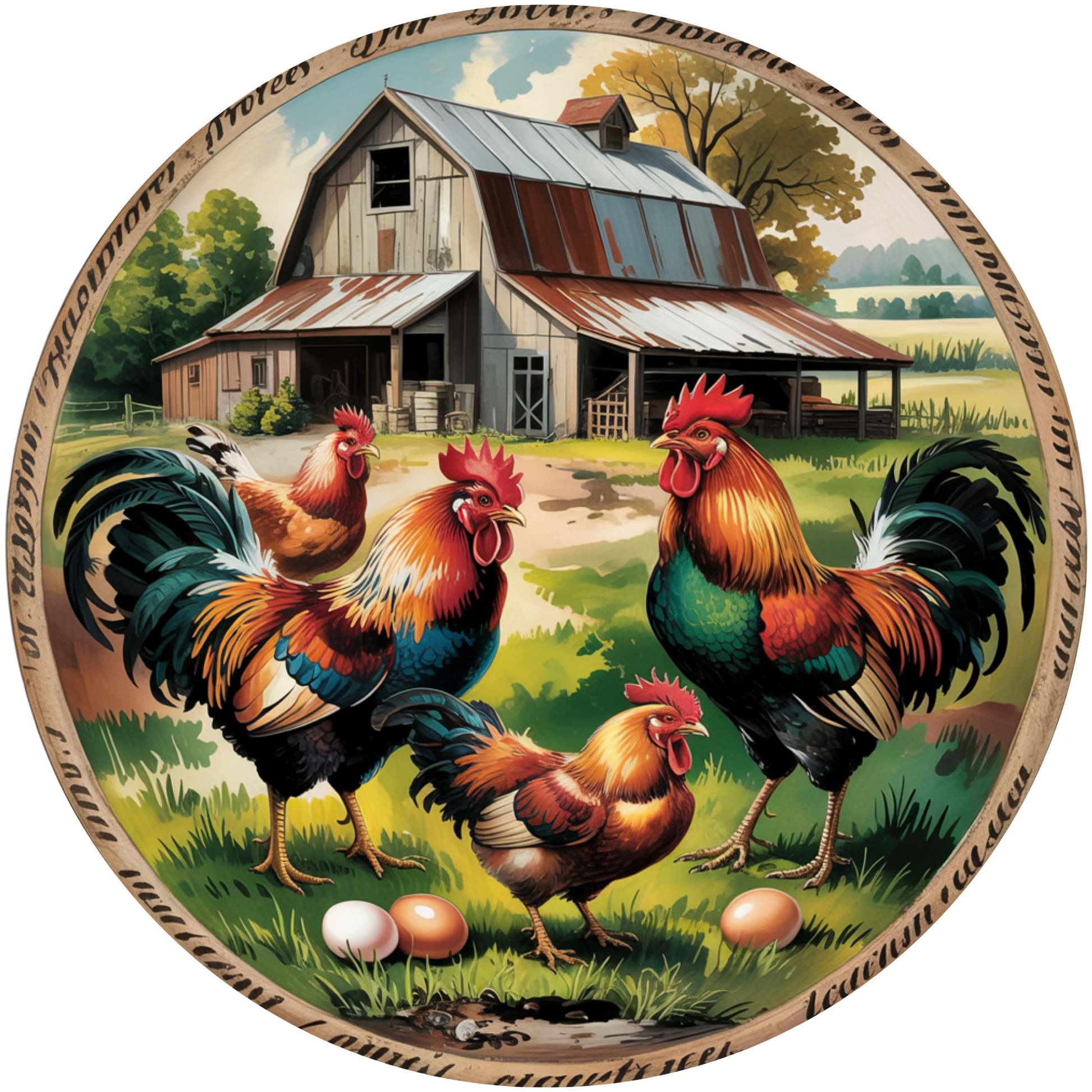 A Gathering of Roosters Cock & Hens Metal / Vinyl Sign - Made in USA
