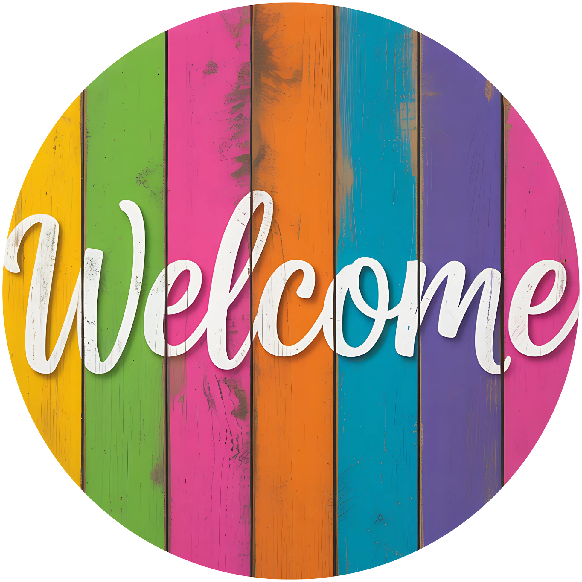 Welcome Colorful Wood Lines Metal / Vinyl Sign - Made in USA
