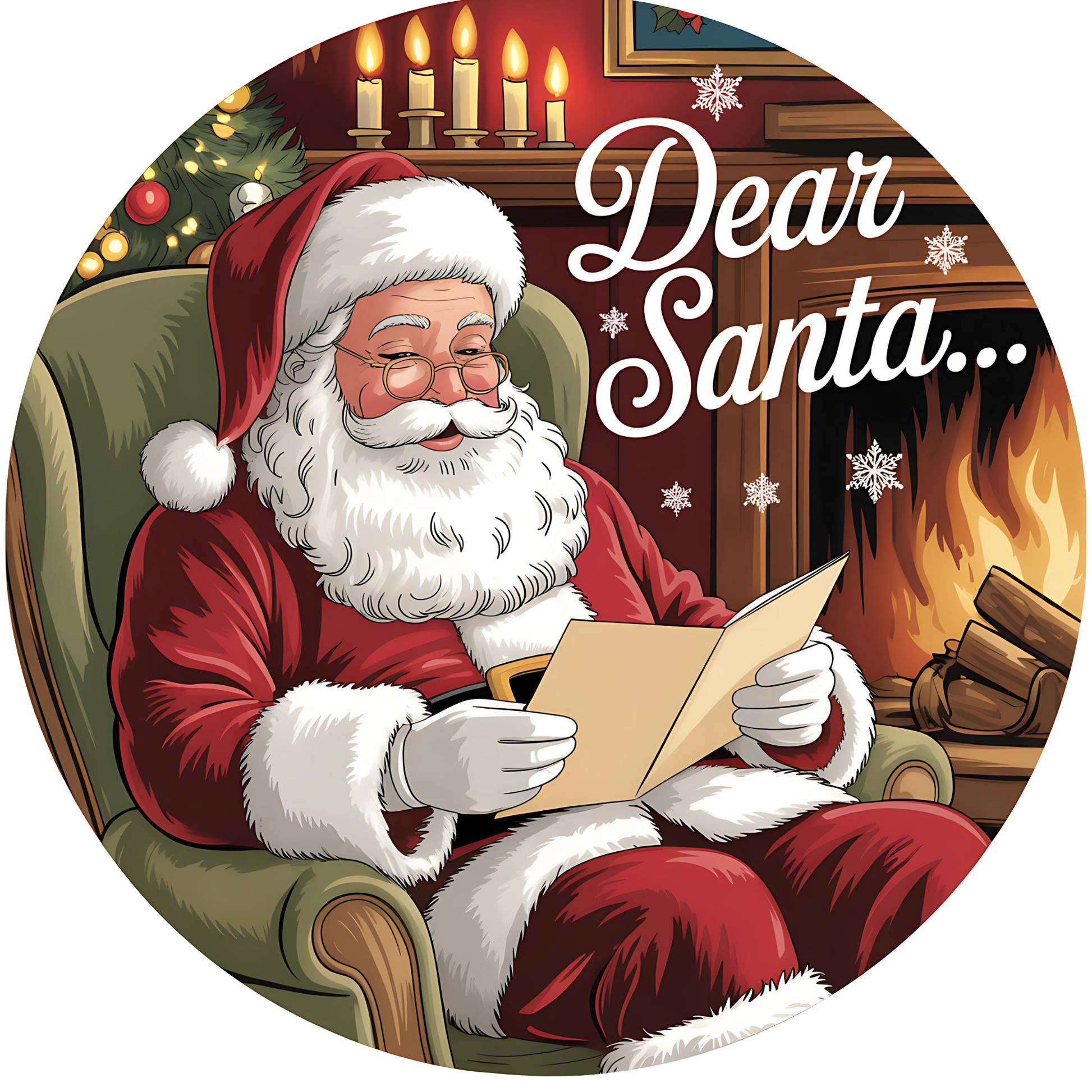 Dear Santa... Reading a Letter by the Fireplace Metal / Vinyl Sign - Made in USA