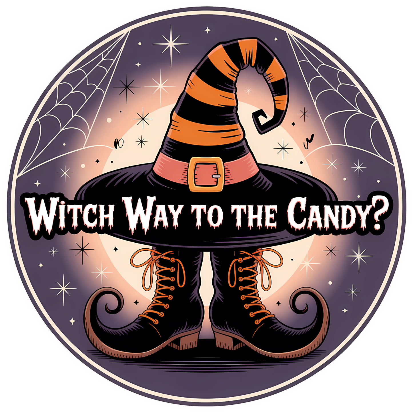 Witch Way to the Candy? Witch Hat and Boots Metal / Vinyl Sign - Made in USA