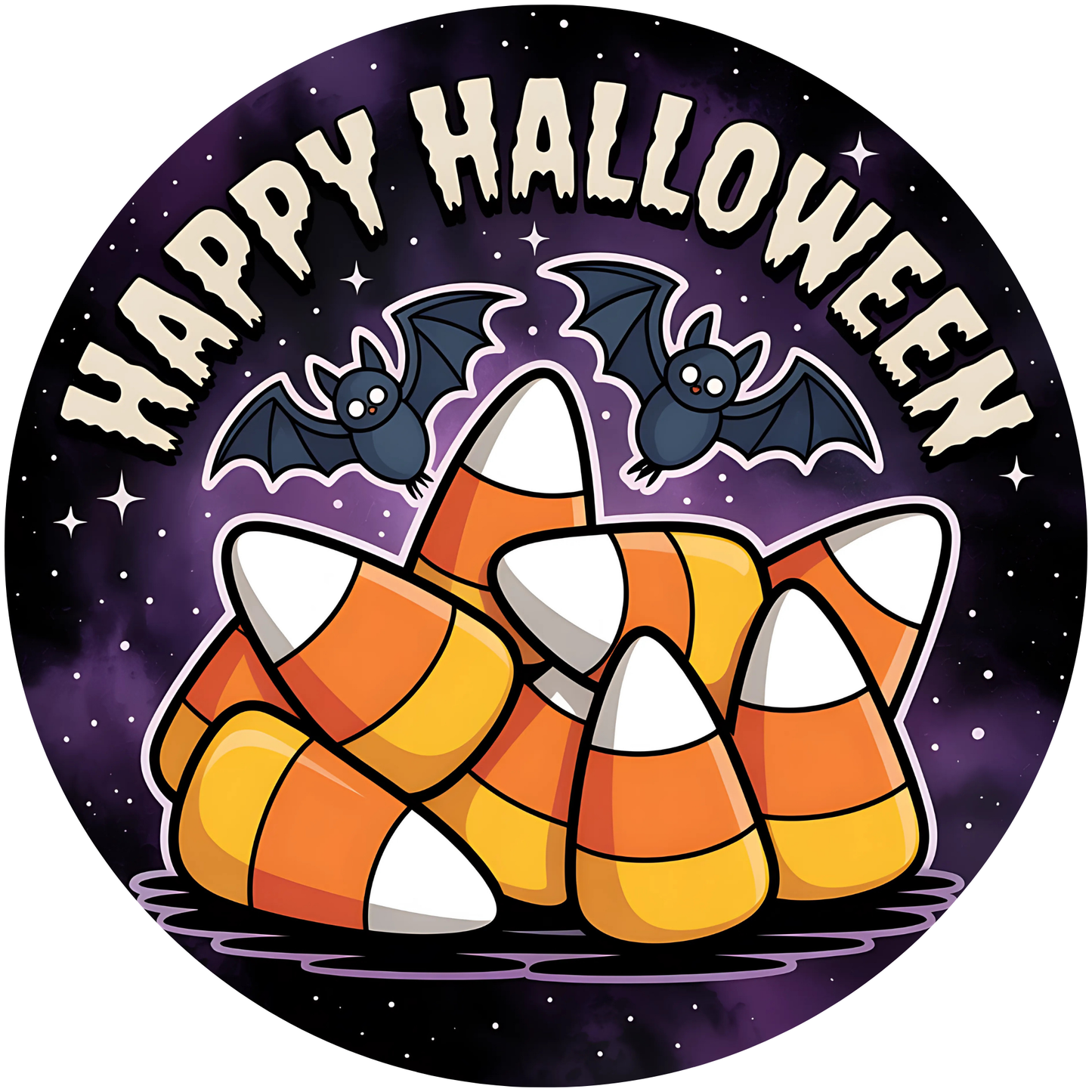 Happy Halloween Candy Corn and Bats Metal / Vinyl Sign - Made in USA