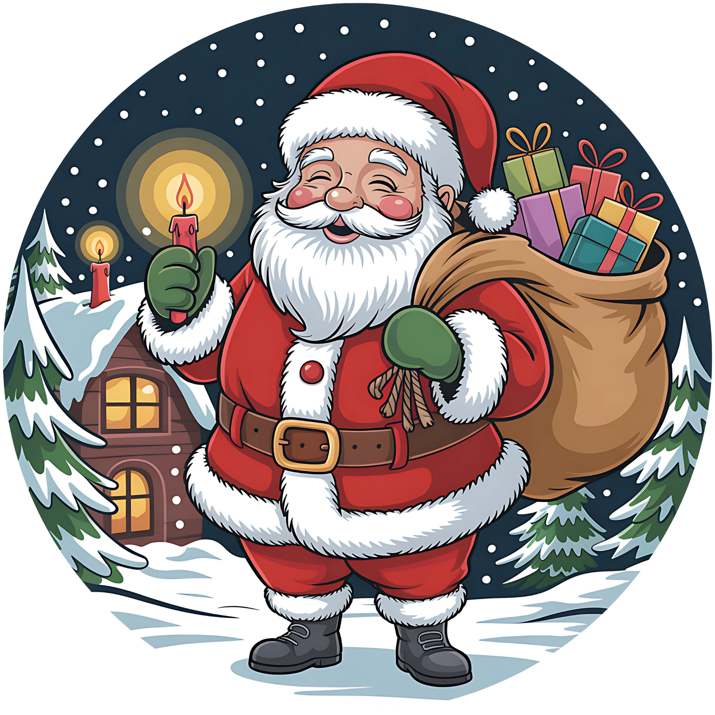 Santa Claus Carrying a Sack of Gifts in Winter Night Metal / Vinyl Sign - Made in USA
