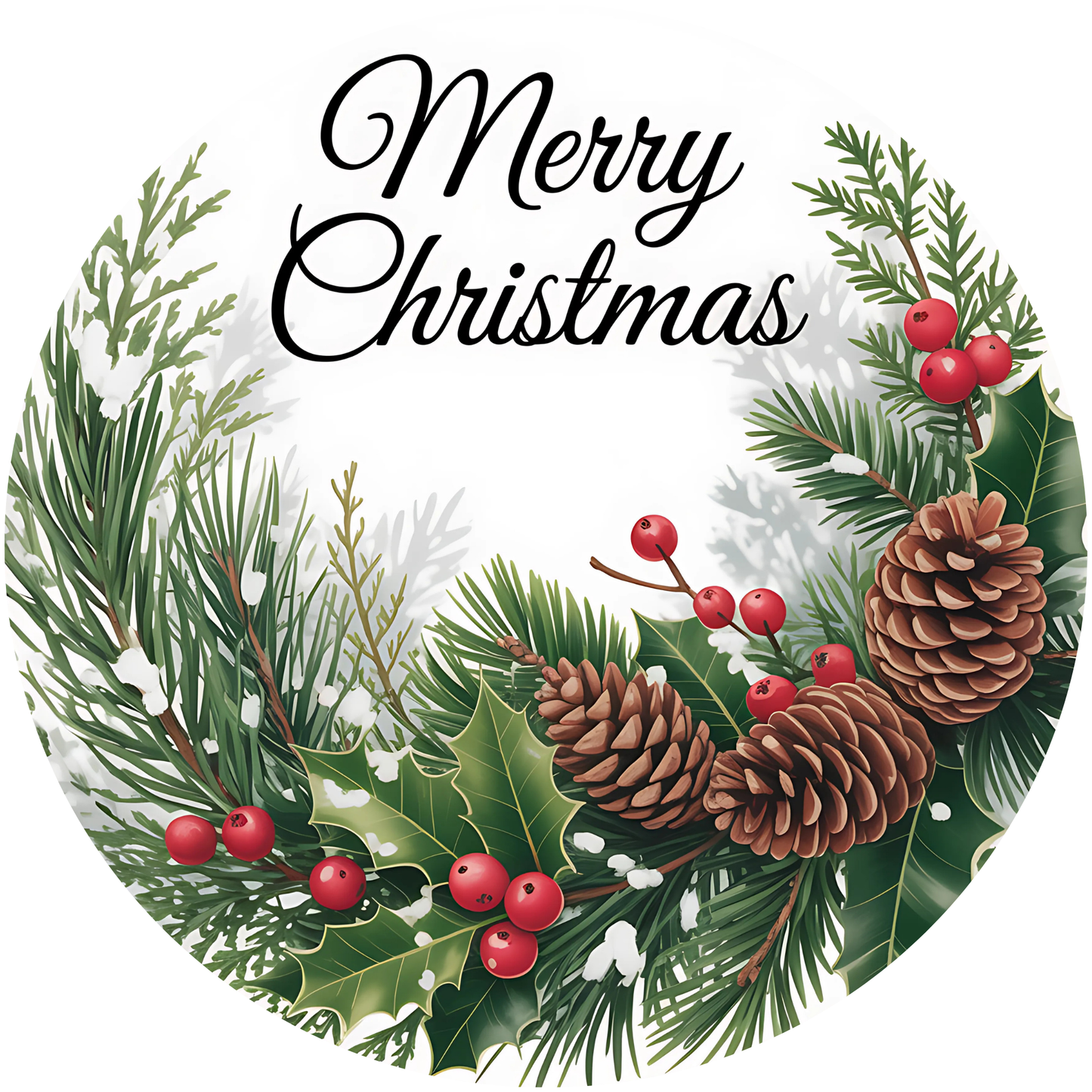 Merry Christmas Holiday Greenery with Pinecones and Berries Metal / Vinyl Sign - Made in USA