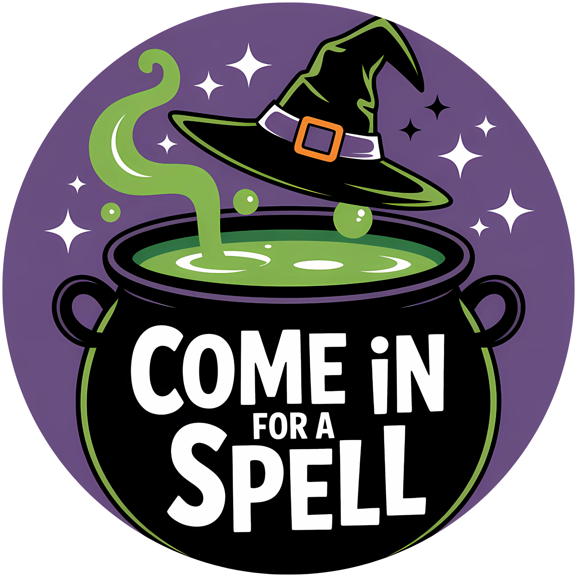 Come In For A Spell Halloween Cauldron and Witch Hat Metal / Vinyl Sign - Made in USA
