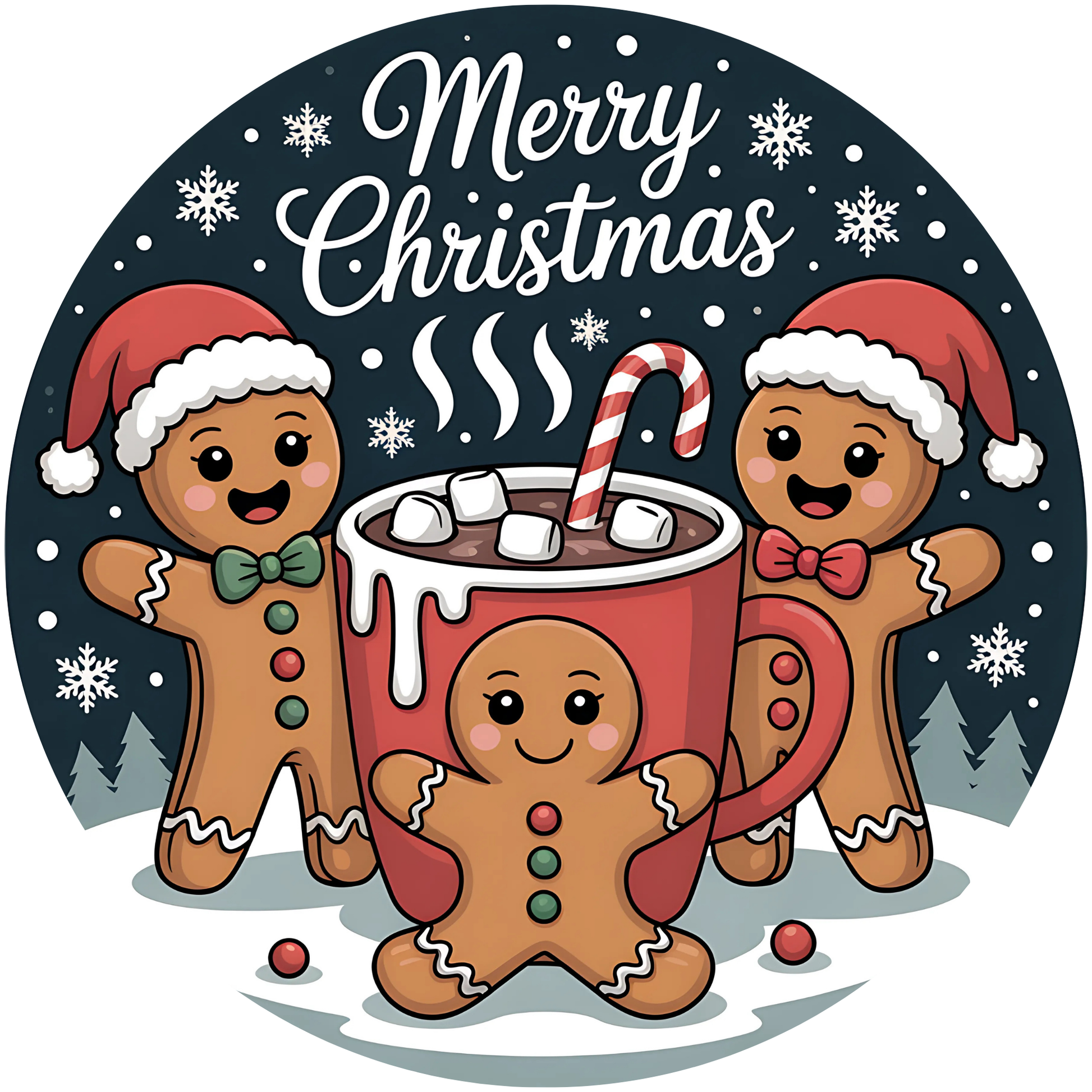 Merry Christmas Gingerbread Men with Hot Chocolate Metal / Vinyl Sign - Made in USA