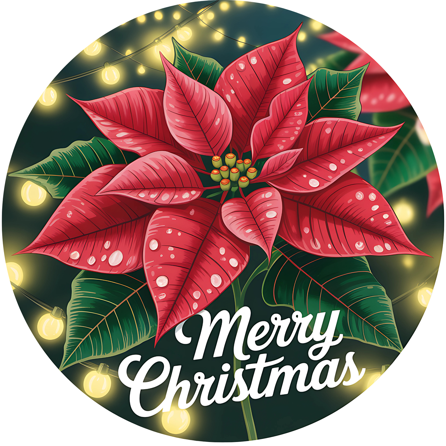 Merry Christmas Poinsettia Flower Metal / Vinyl Sign - Made in USA
