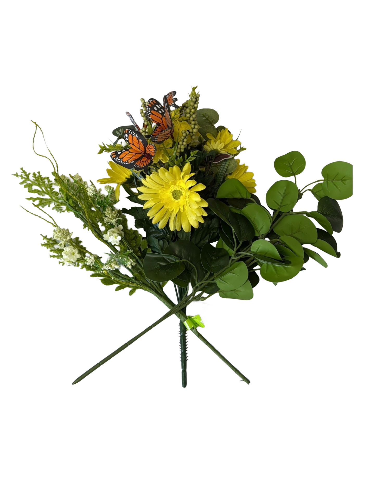 Artificial Floral Stems – 19" Green Eucalyptus Spray, 18" Cream Sedum Filler Pick, 19" Gerber Daisy Butterfly Bush (14 Stems) - Set of 3