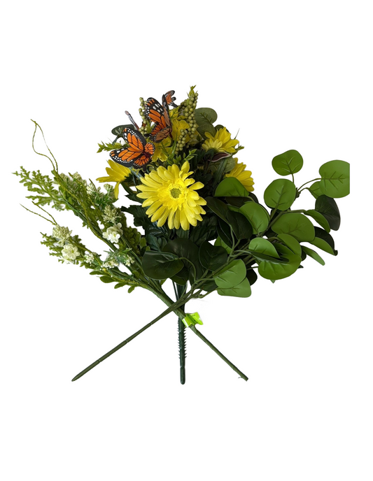 Artificial Floral Stems – 19" Green Eucalyptus Spray, 18" Cream Sedum Filler Pick, 19" Gerber Daisy Butterfly Bush (14 Stems) - Set of 3