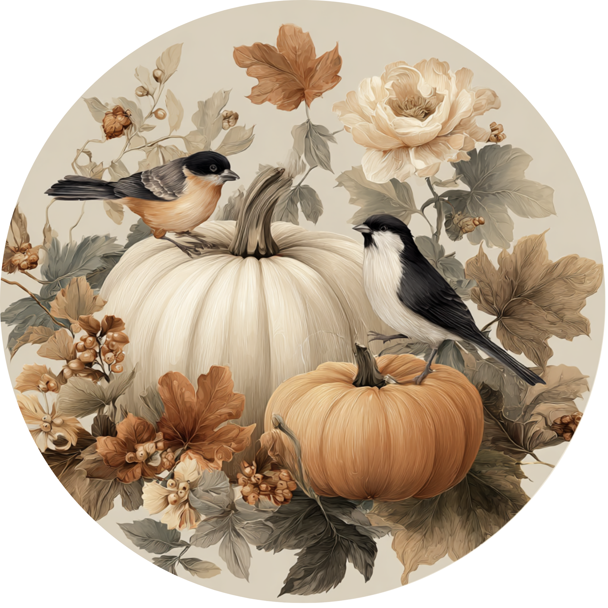 Autumn Harvest Birds on Pumpkins Metal / Vinyl Sign - Made in USA