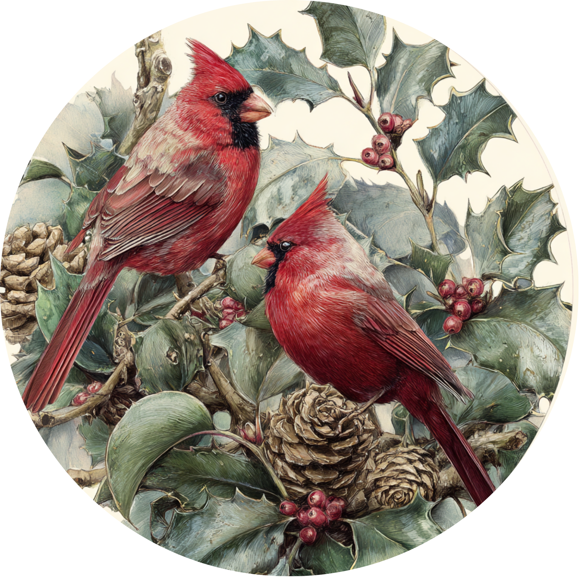 Winter Cardinal Birds Metal / Vinyl Sign - Made in USA