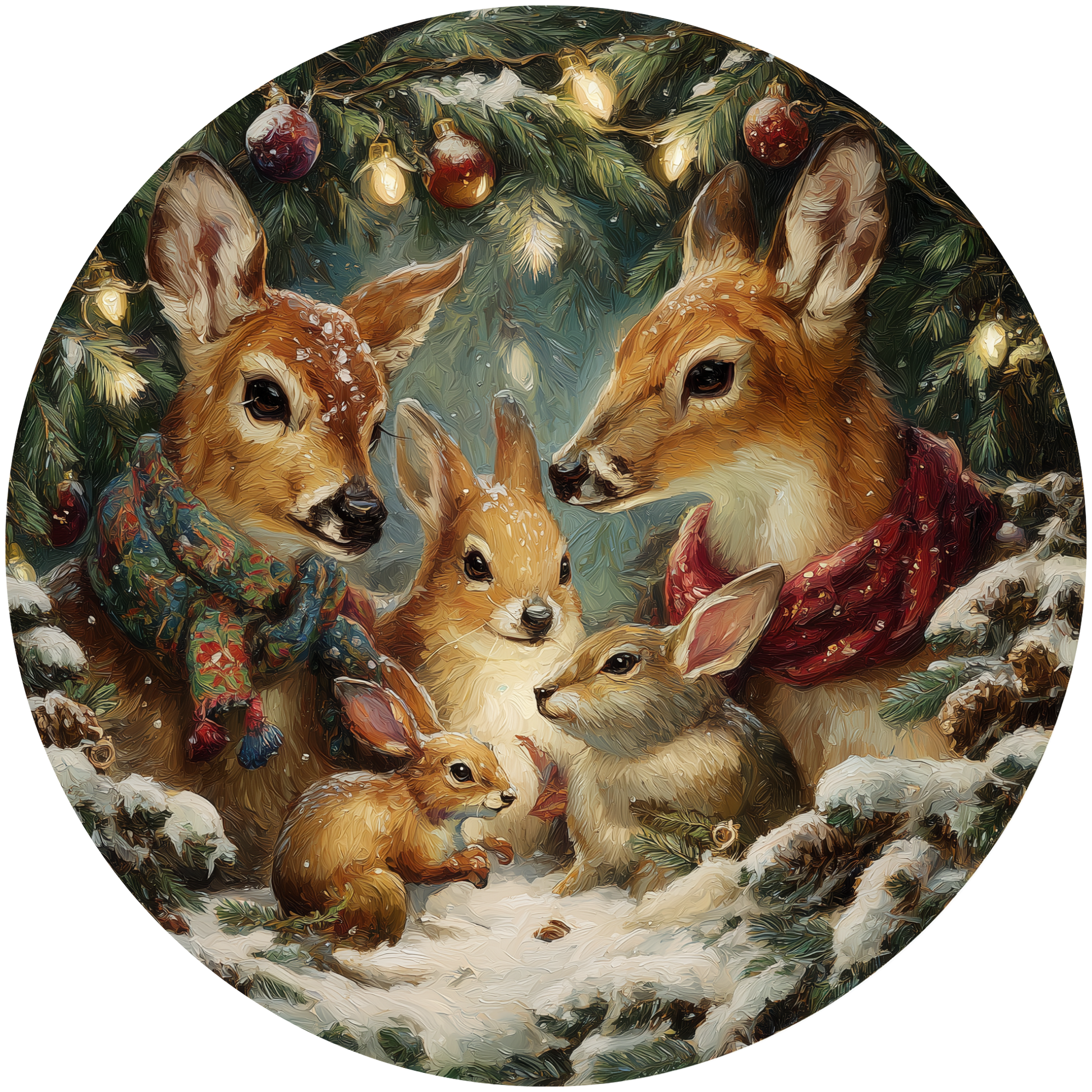 Deer and Rabbits in a Snowy Forest Winter Gathering Accent Sign - Made in USA
