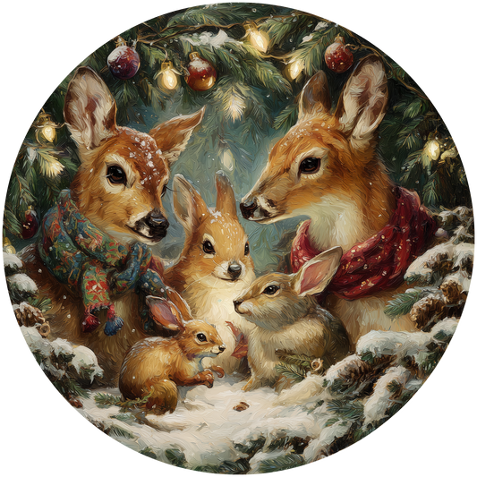 Deer and Rabbits in a Snowy Forest Winter Gathering Accent Sign - Made in USA