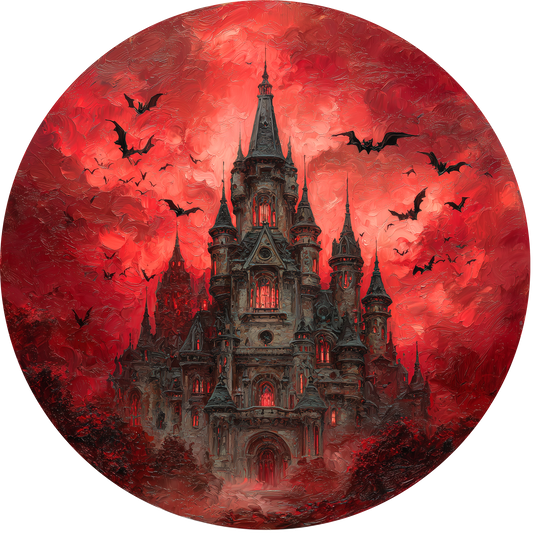Haunted Vampire Castle Under Blood Moon Accent Sign - Made in USA