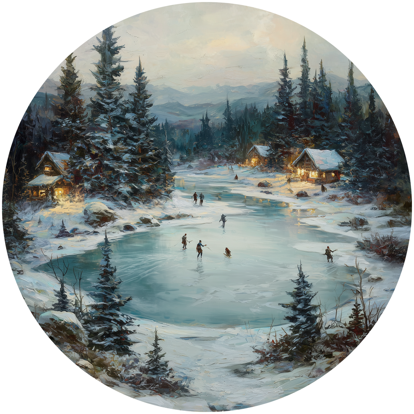 Winter Cabin Retreat with Ice Skating on a Frozen Lake Accent Sign - Made in USA