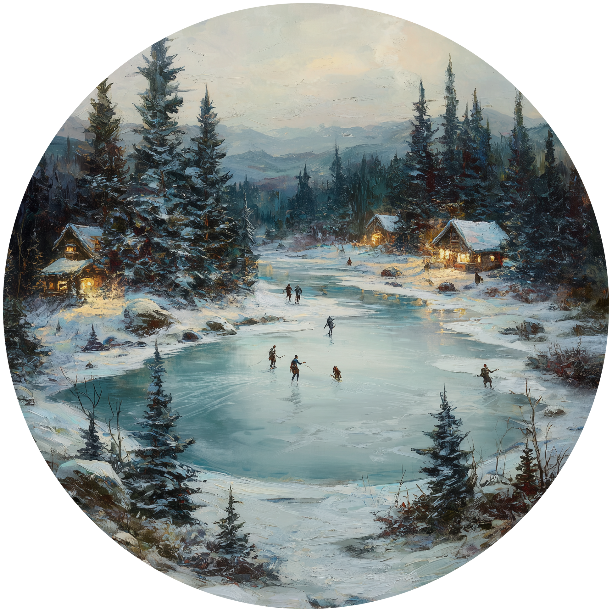 Winter Cabin Retreat with Ice Skating on a Frozen Lake Accent Sign - Made in USA