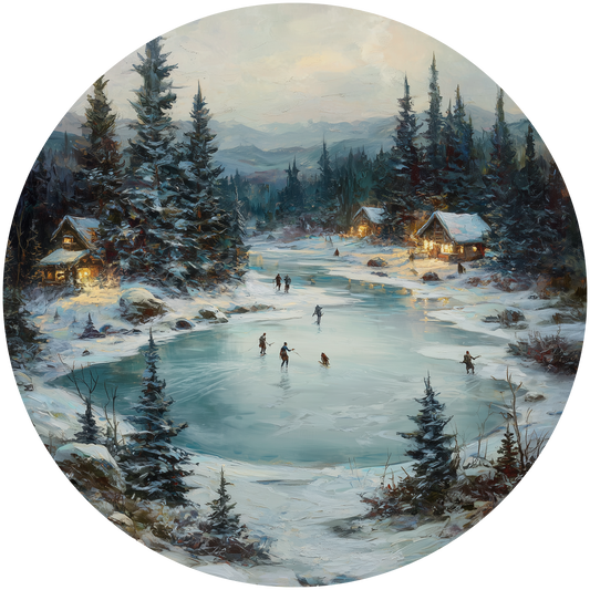 Winter Cabin Retreat with Ice Skating on a Frozen Lake Accent Sign - Made in USA