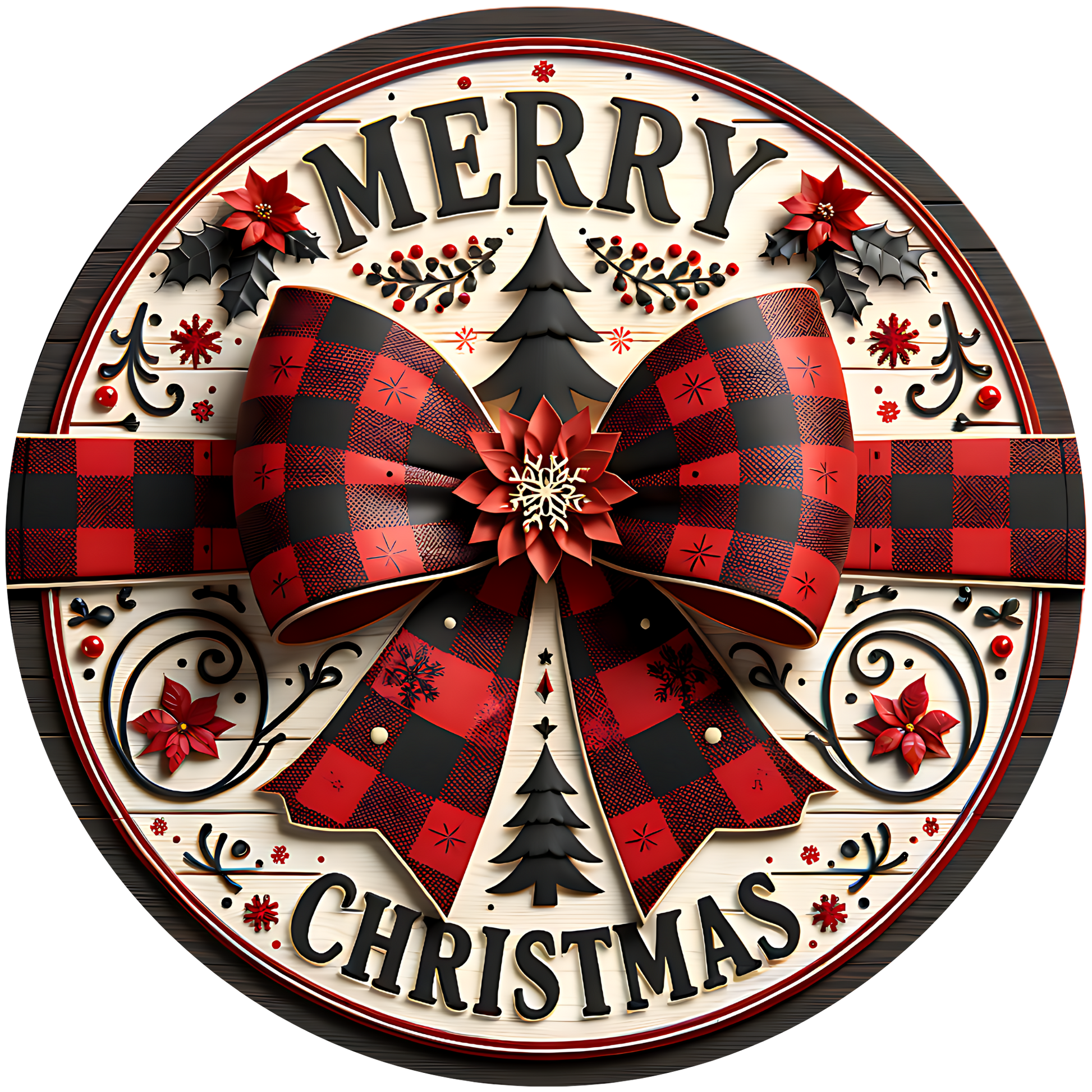 Rustic Buffalo Plaid Bow Merry Christmas Accent Sign - Made in USA