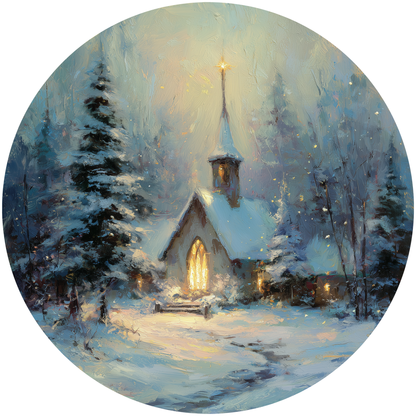 Snowy Winter Chapel with Glowing Christmas Lights Accent Sign - Made in USA