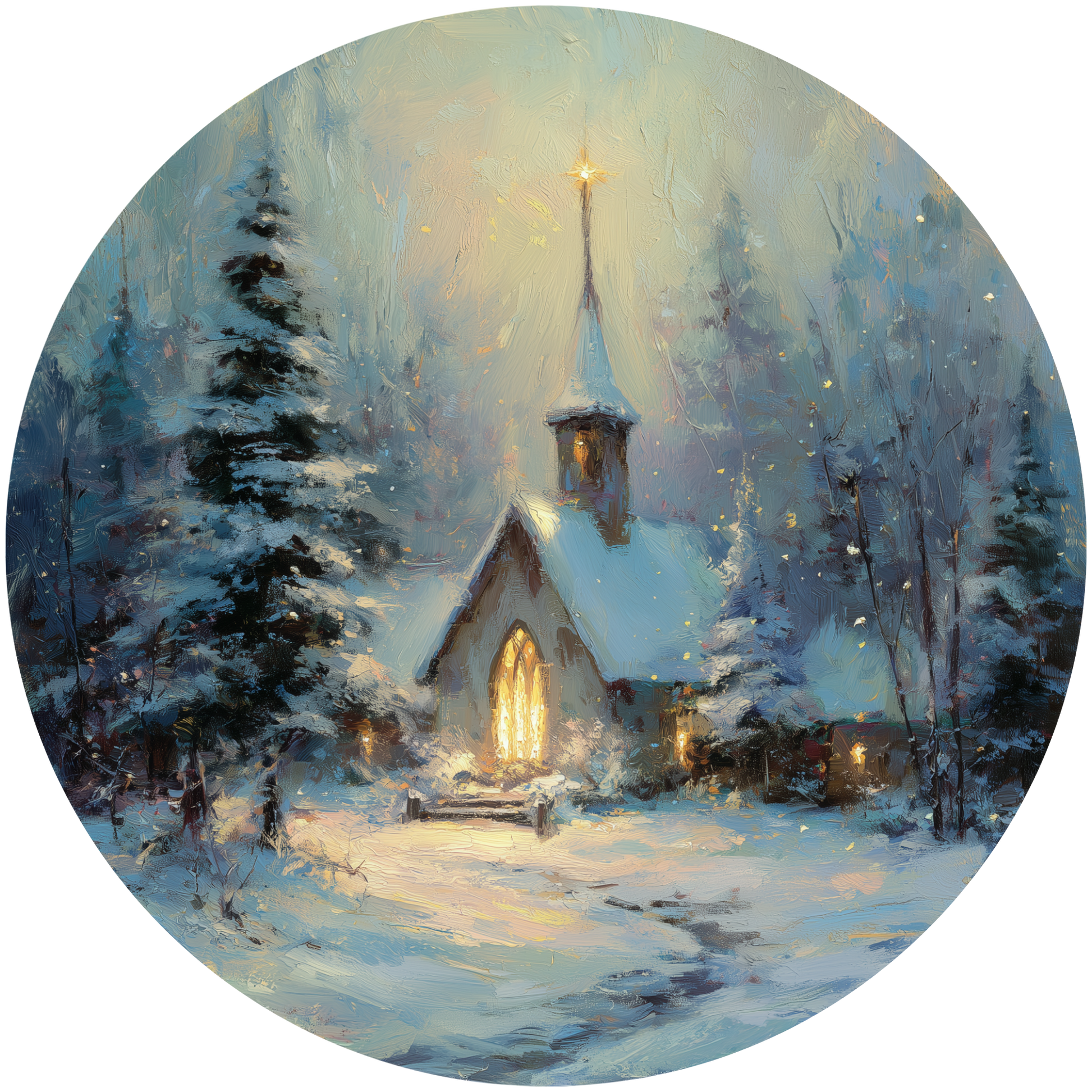 Snowy Winter Chapel with Glowing Christmas Lights Accent Sign - Made in USA