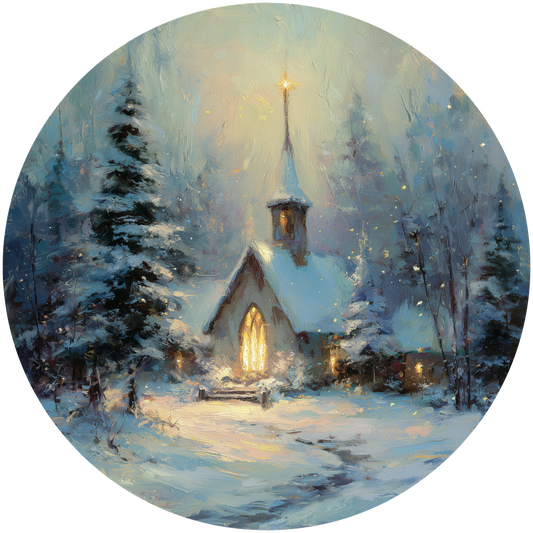 Snowy Winter Chapel with Glowing Christmas Lights Accent Sign - Made in USA