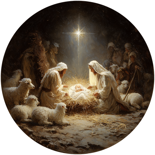 Nativity Scene - Birth of Christ Under the Holy Star Accent Sign - Made in USA