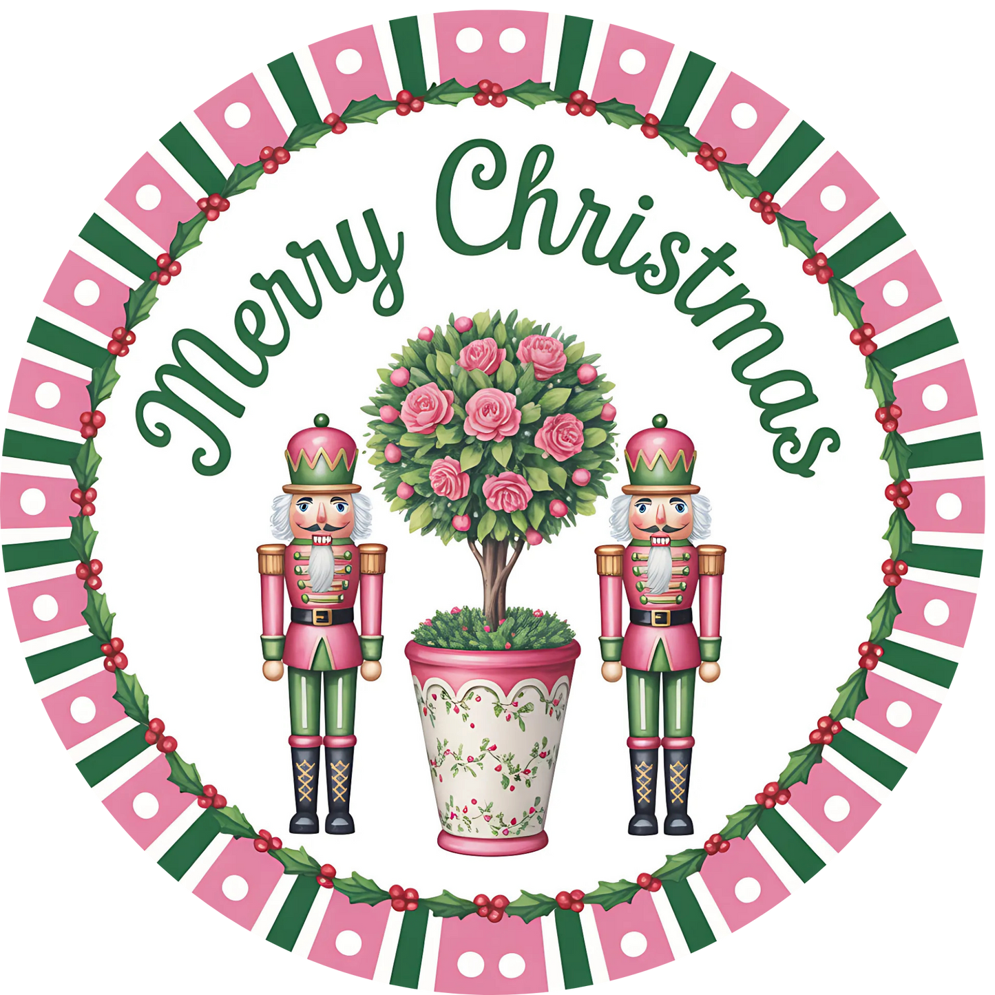 Pink Nutcracker Merry Christmas Floral Accent Sign - Made in USA