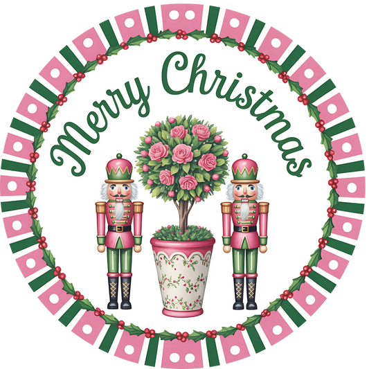 Pink Nutcracker Merry Christmas Floral Accent Sign - Made in USA