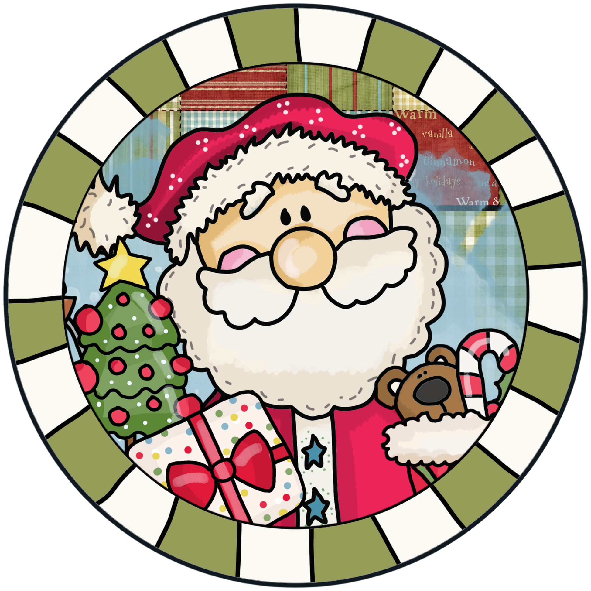 Whimsical Santa with Gifts and Christmas Tree Accent Sign - Made in USA