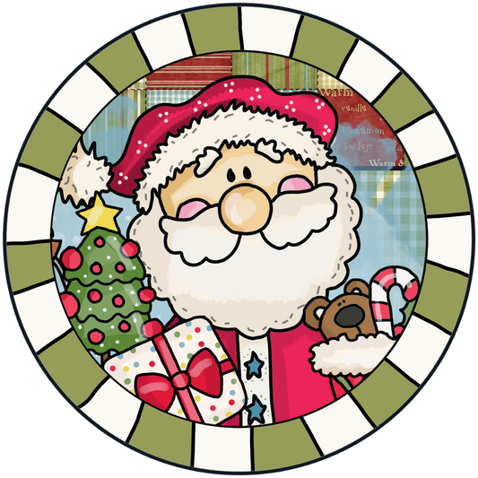 Whimsical Santa with Gifts and Christmas Tree Accent Sign - Made in USA