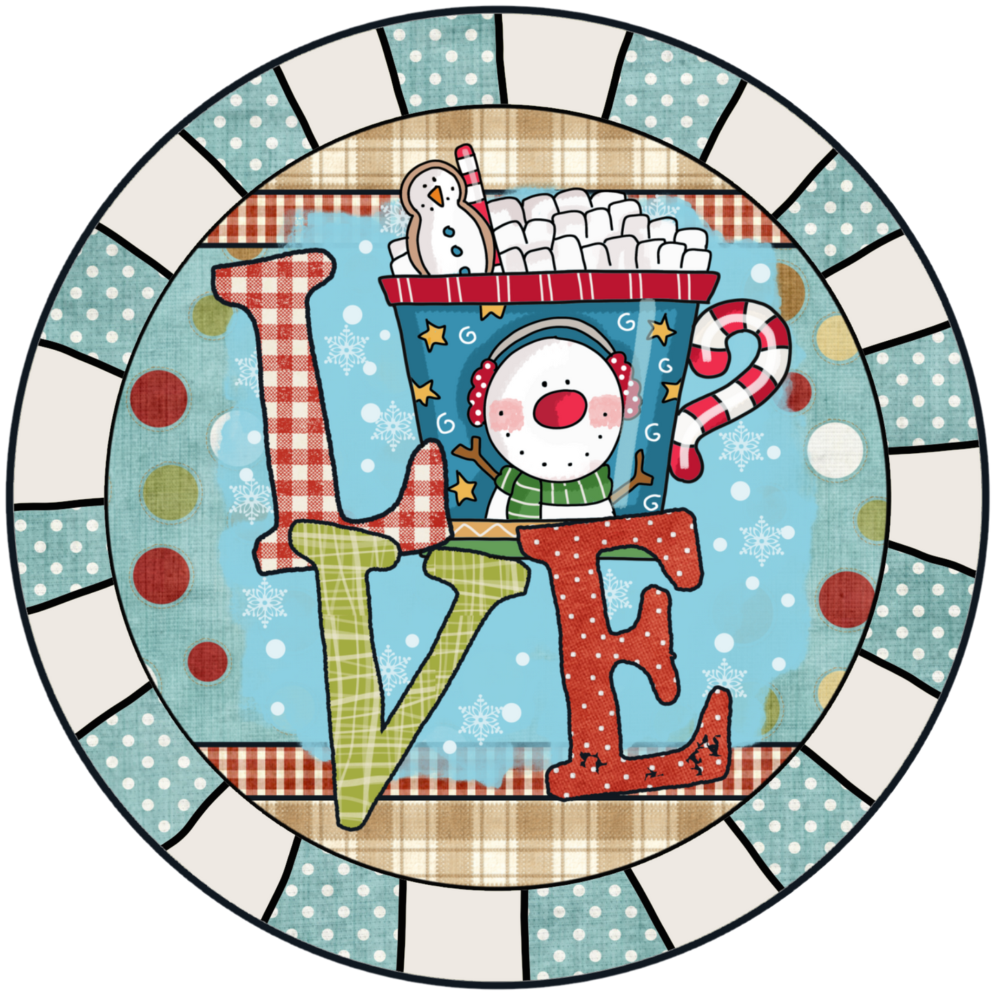 LOVE Christmas Mug with Snowman and Marshmallows Accent Sign - Made in USA