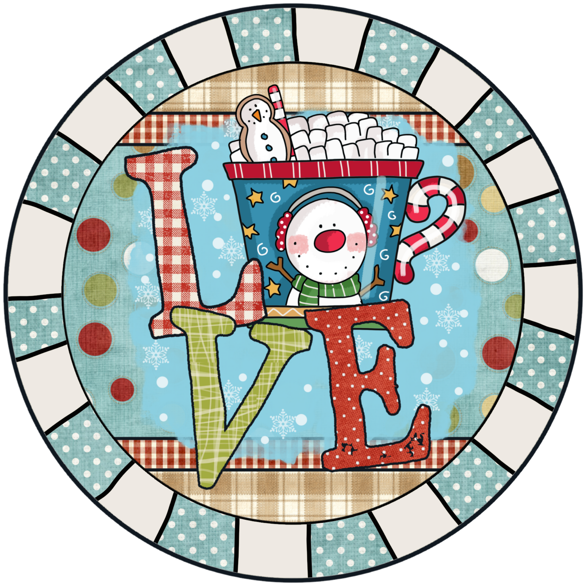 LOVE Christmas Mug with Snowman and Marshmallows Accent Sign - Made in USA