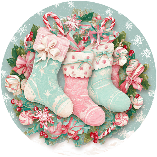 Christmas Stockings with Gifts and Holly Accent Sign - Made in USA
