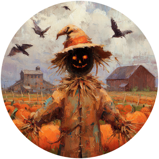 A Spooky Scarecrow in a Pumpkin Patch Accent Sign - Made in USA